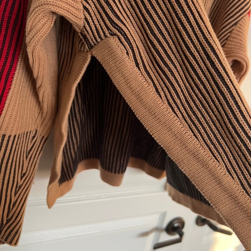 Topshop Colorblock Striped Knit Sweater Camel Black Red Y2K Size 6 - Picture 8 of 12